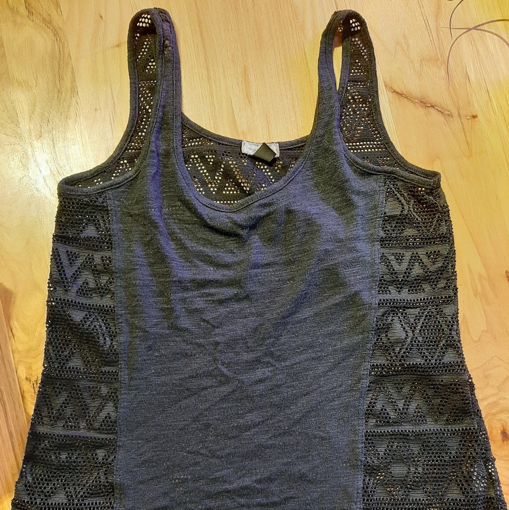 Black sheer hi low tank top.